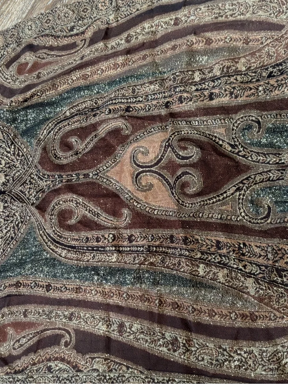 Boho Paisley Rayon Fringe Scarf in Brown & Tan